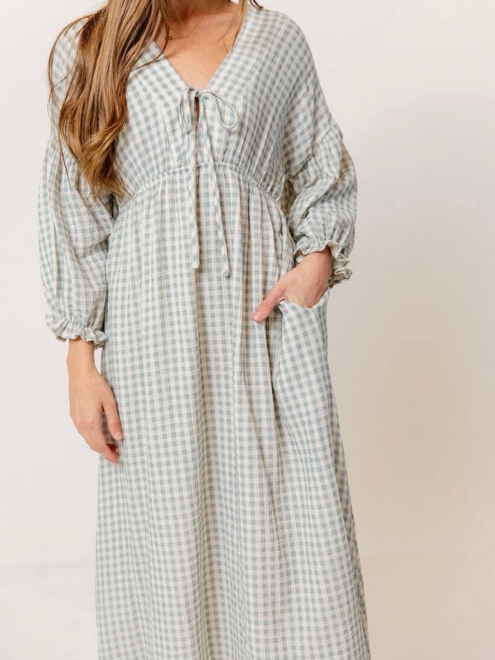 Worth Collective Hunter 100% Cotton Midi Dress in Aqua Plaid - Picture 6 of 6